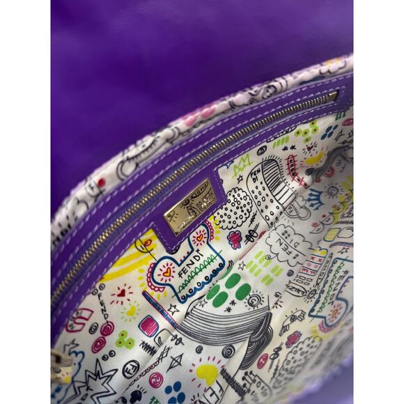 Fendi Purple Nappa Embossed Logo Leather Shoulder Baguette Bag - Picture 10 of 11